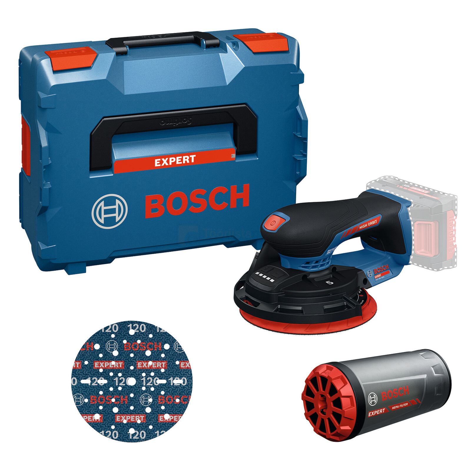 Bosch akuekstsentriklihvija EXEX18V-150-5 + L-Boxx, ilma aku ja laadijata
